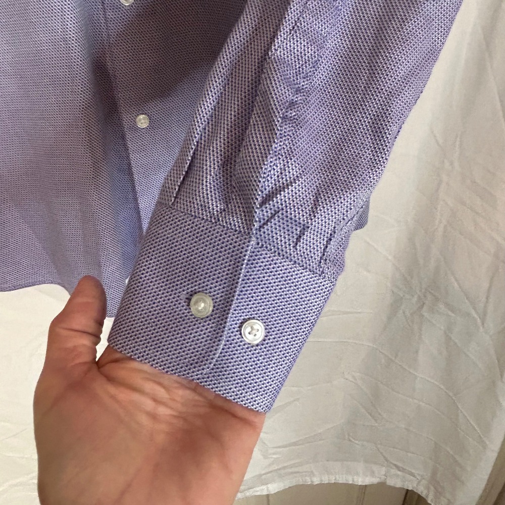 BOSS Hugo Boss Sharp Fit Dress Shirt Blue Patterned Long Sleeve Button Down - Picture 3 of 11